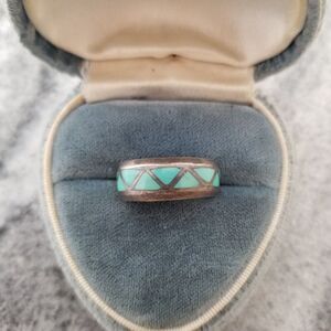 Vintage Silver Tone and Blue Turquoise Tie Tack or Lapel Pin, Estate, Unsigned